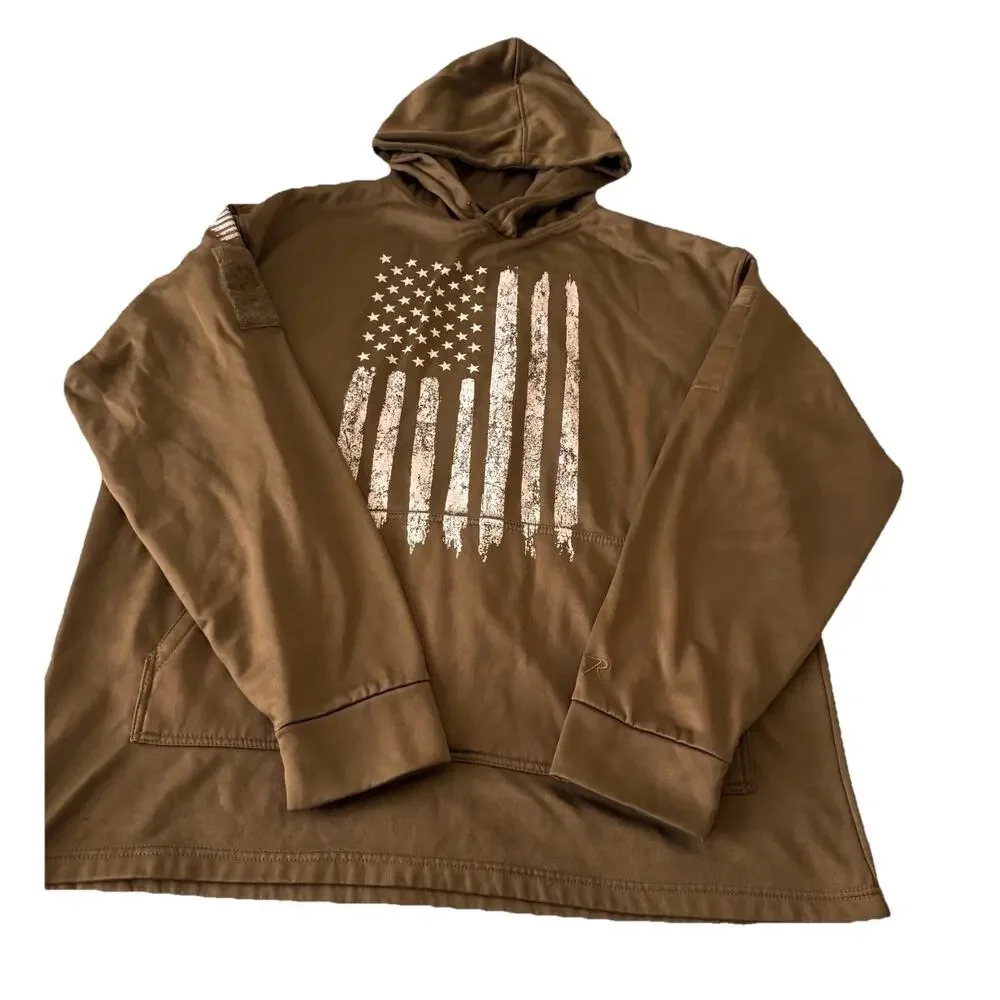 Rothco Hoodie Mens 2XL Brown with White US Flag Pullover Sweater - Picture 2 of 13